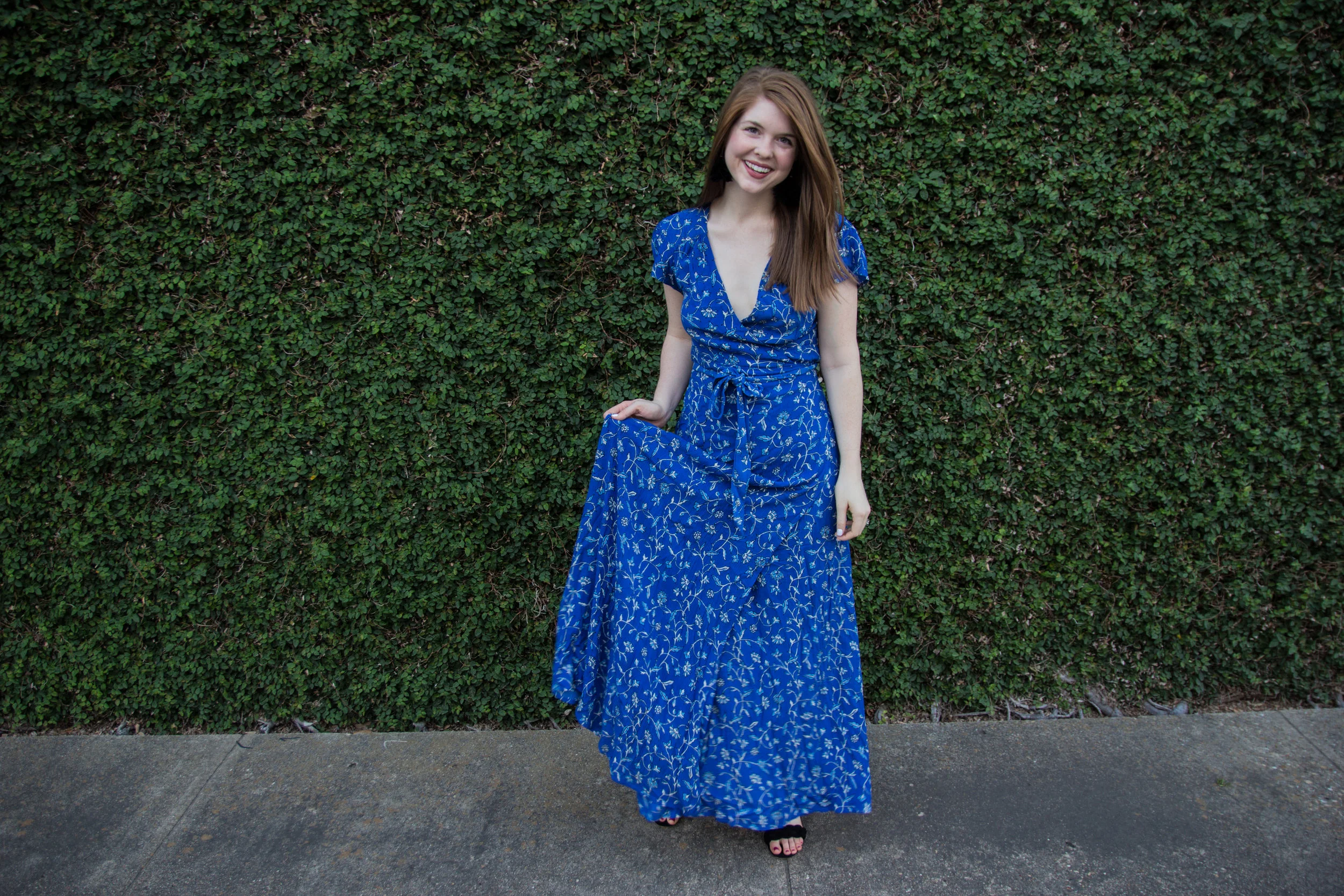 Memorial Day Sales a Blue Floral Wrap Maxi Dress LMents of